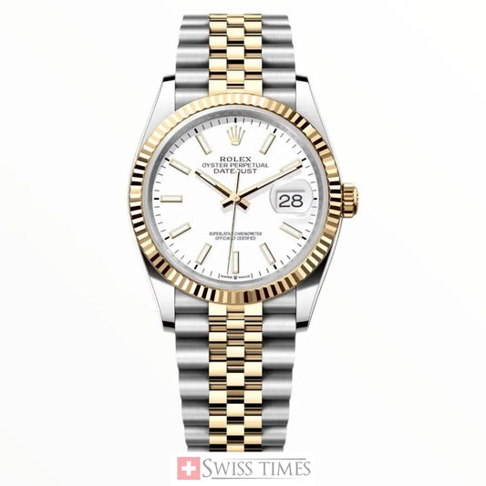 Date-Just Two Tone Yellow Gold White Dial Jubilee 36mm