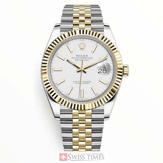 Date-Just Two Tone Yellow Gold White Dial Jubilee
