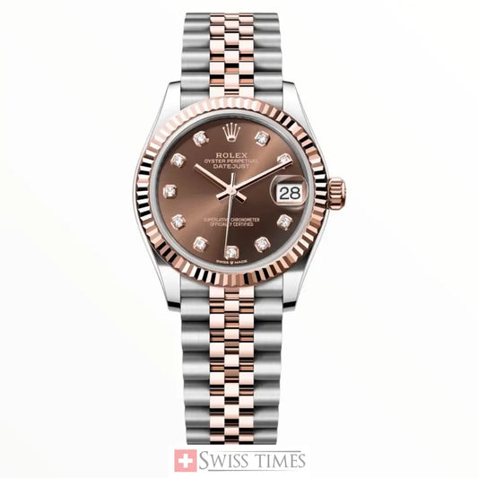 Date-Just TwoTone Pink Gold Brown Dial Jubilee 31MM