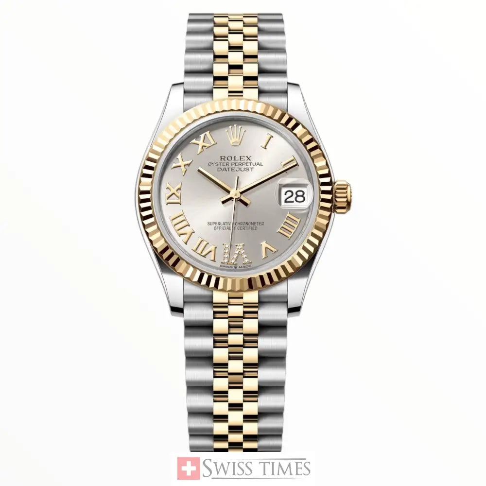 Date-Just TwoTone Yellow Gold Silver Dial Roman Jubilee 31MM