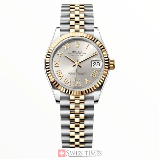 Date-Just TwoTone Yellow Gold Silver Dial Roman Jubilee 31MM