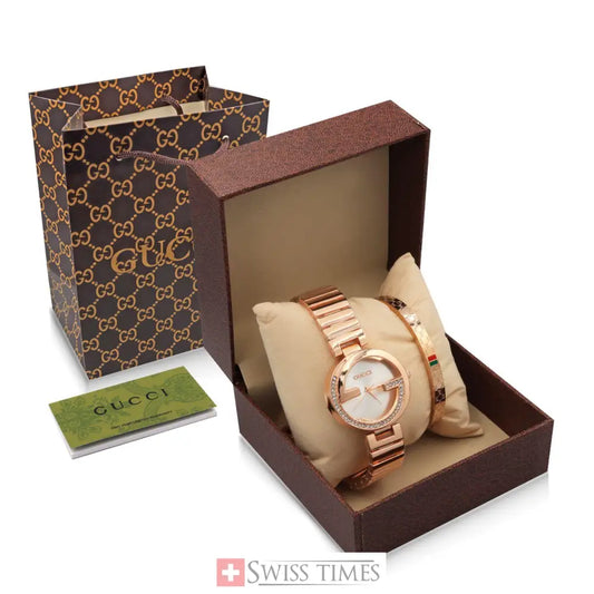 Gucci Watch Set And Bracelet Pink Gold