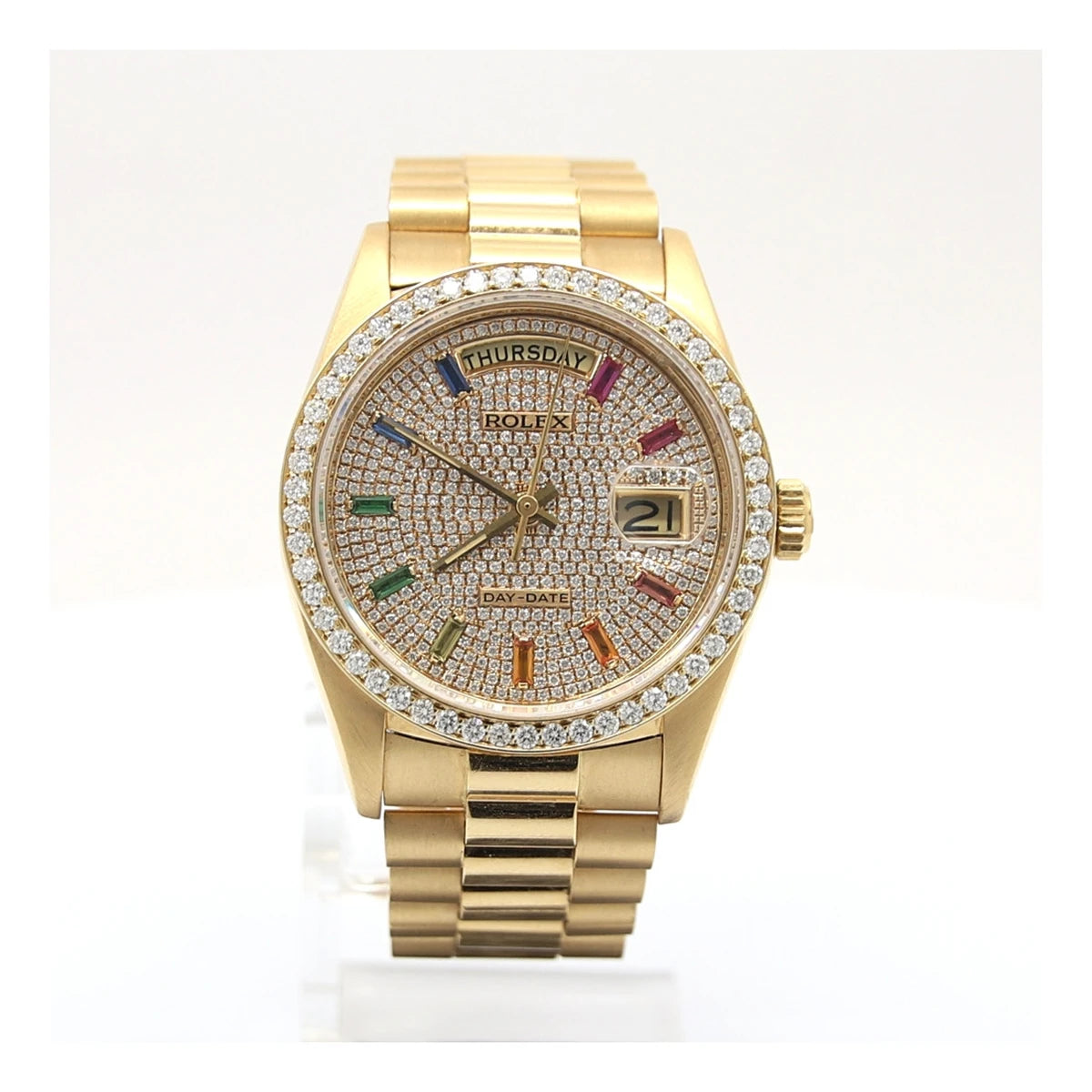 Rolex Day-Date 36mm Yellow Gold  Paved Rainbow