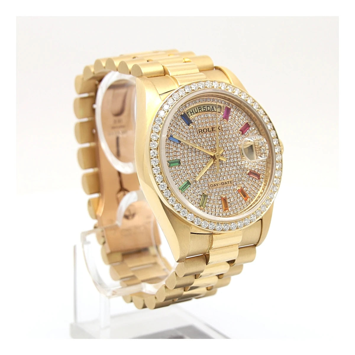 Rolex Day-Date 36mm Yellow Gold  Paved Rainbow