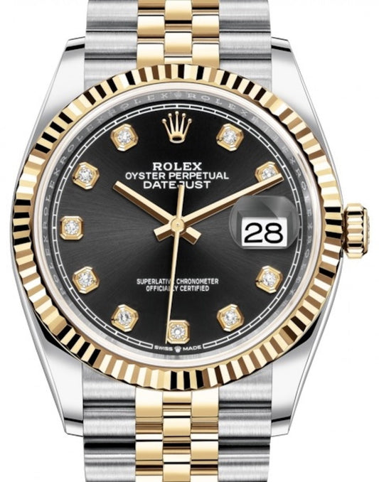 Rolex Datejust Two Tone Black Diamonds Dial Jubilee