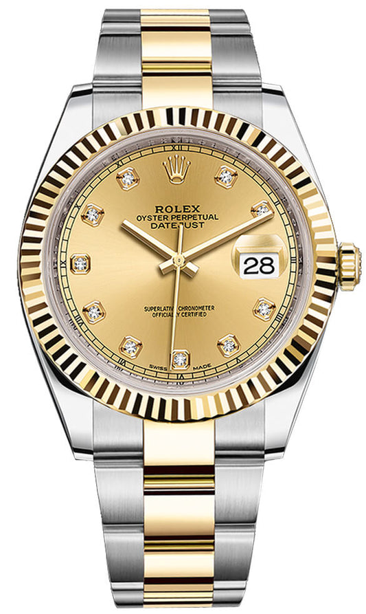 Rolex Datejust Two Tone Champagne Diamonds Dial Oyster