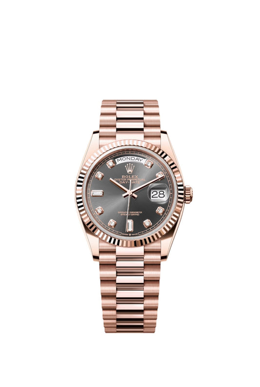 Rolex Datejust Everose Gold Grey Rhodium Dial President 36mm