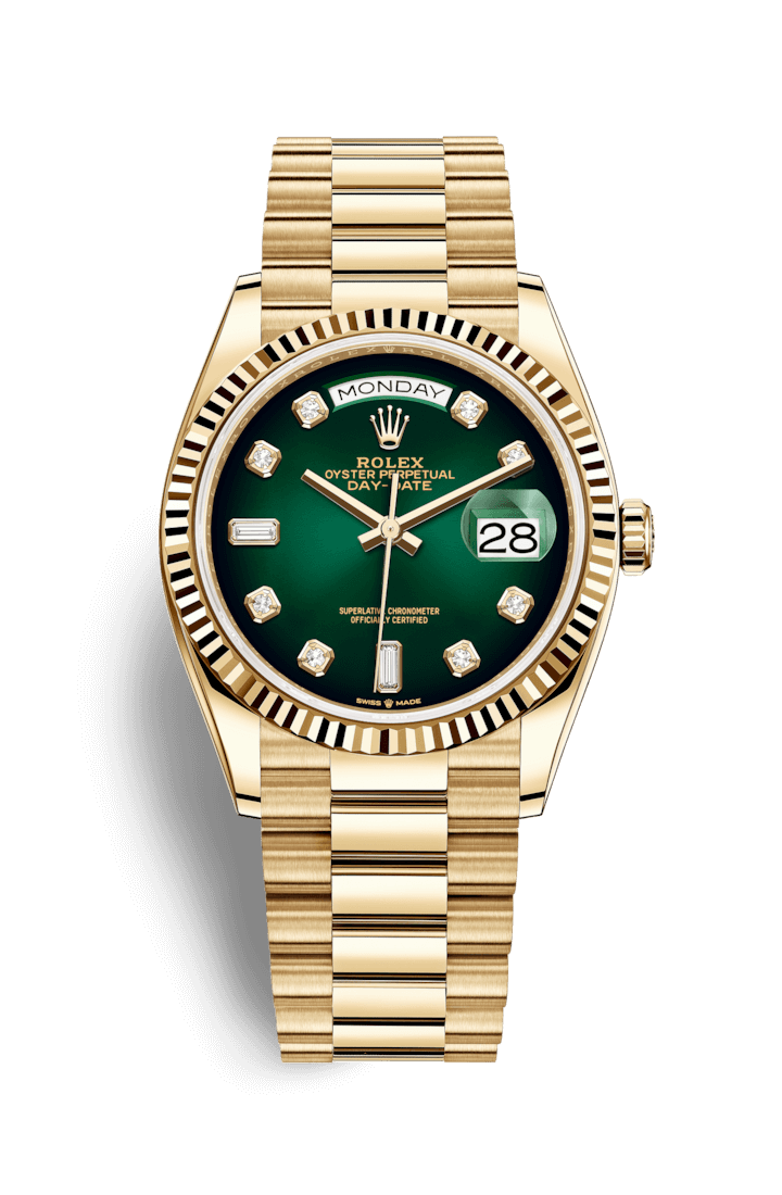 Rolex Day-Date 36mm Yellow Gold President Green Diamonds Dial