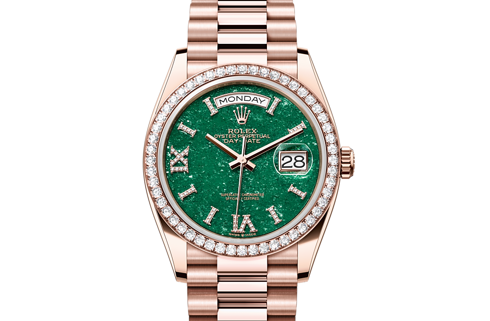 Rolex Day-Date 36 Everose Gold Aventurine Roman Diamond Dial Set With Diamonds bEZEL