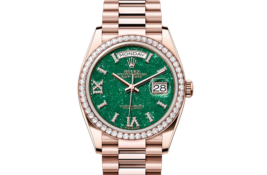 Rolex Day-Date 36 Everose Gold Aventurine Roman Diamond Dial Set With Diamonds bEZEL