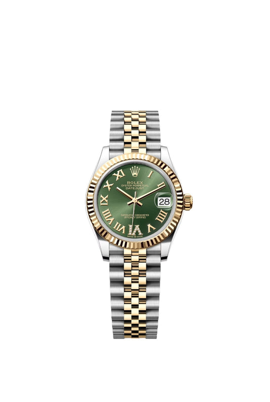 Rolex Datejust TwoTone Yellow Gold Green Roman Dial Jubilee 31MM