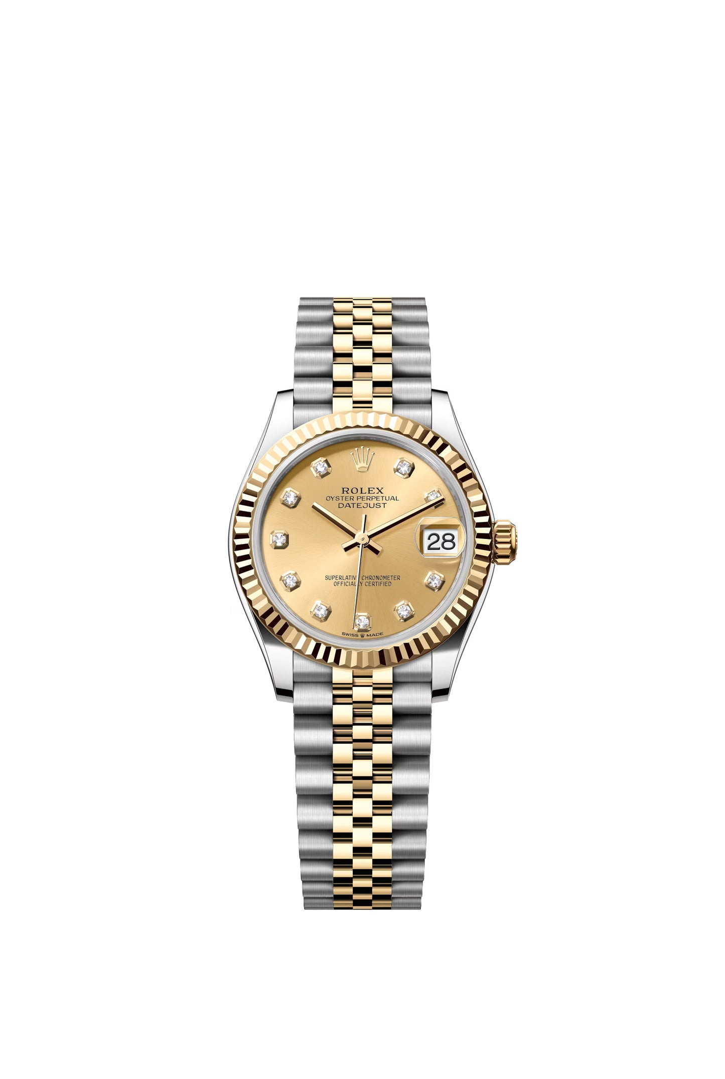  Rolex Datejust Two Tone Yellow Gold Diamonds Marks Dial Jubilee 31MM