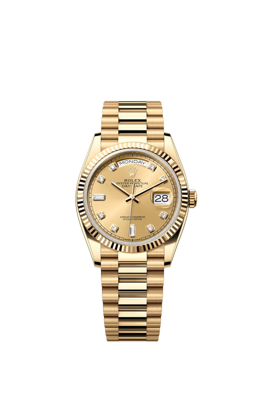 Rolex Day-Date 36mm Yellow Gold President Champagne Baguette Dial