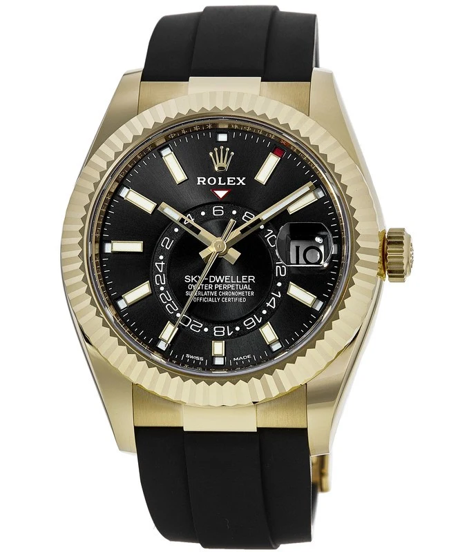 Sky-Dweller Black Dial Yellow Gold With Rubber  