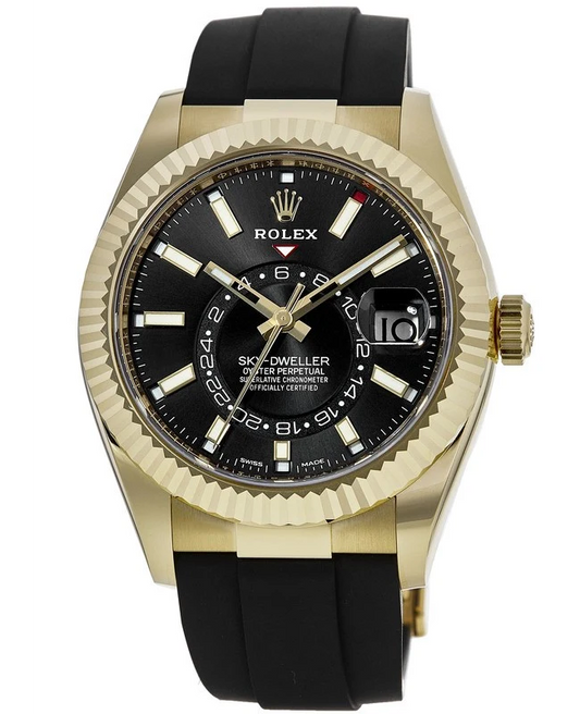 Sky-Dweller Black Dial Yellow Gold With Rubber  