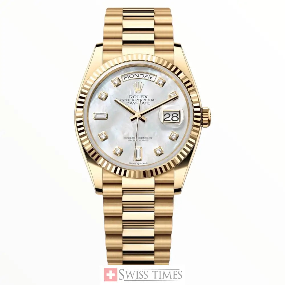 Rolex Datejust Yellow Gold Mother Of Pearls White Dial President 36mm