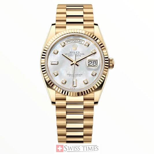 Rolex Datejust Yellow Gold Mother Of Pearls White Dial President 36mm