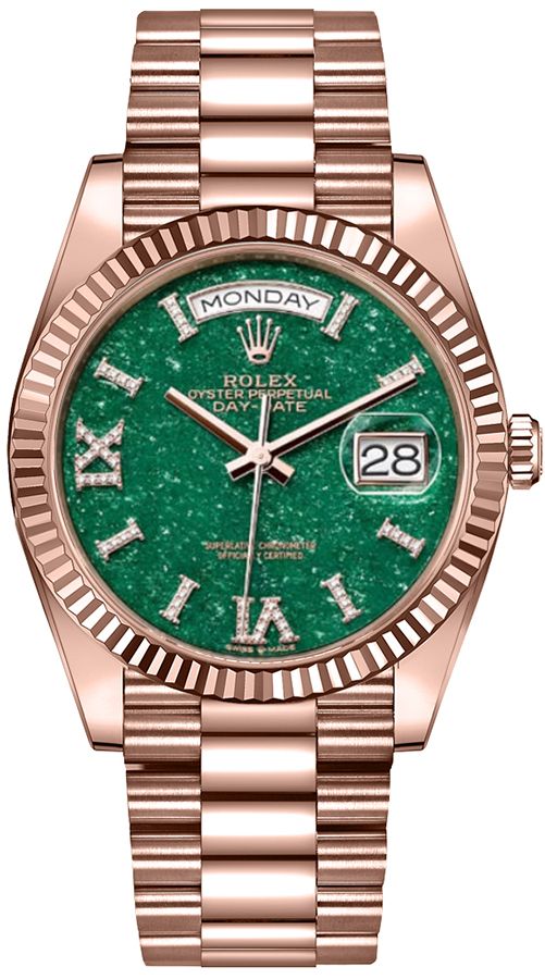 Rolex Day-Date 36 Everose Gold Aventurine Roman Diamond Dial