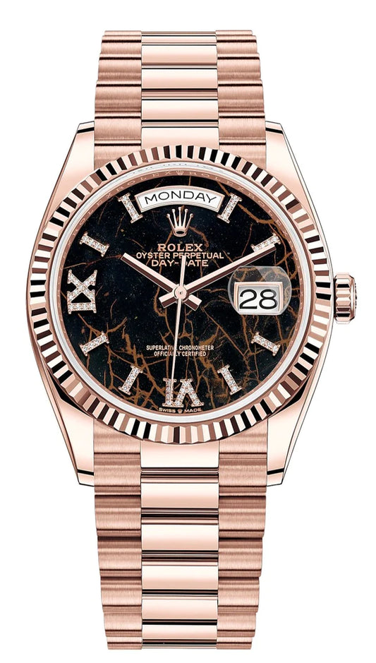 Rolex Day-Date 36 Everose Gold Eisenkiesel Roman Diamond Dial