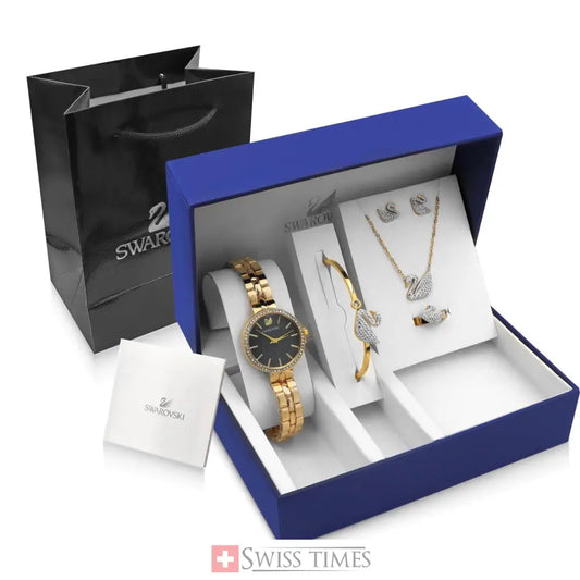 Swarowski Yellow Gold Full Set Watch/Bracelet/Ring/Earrings/Necklace