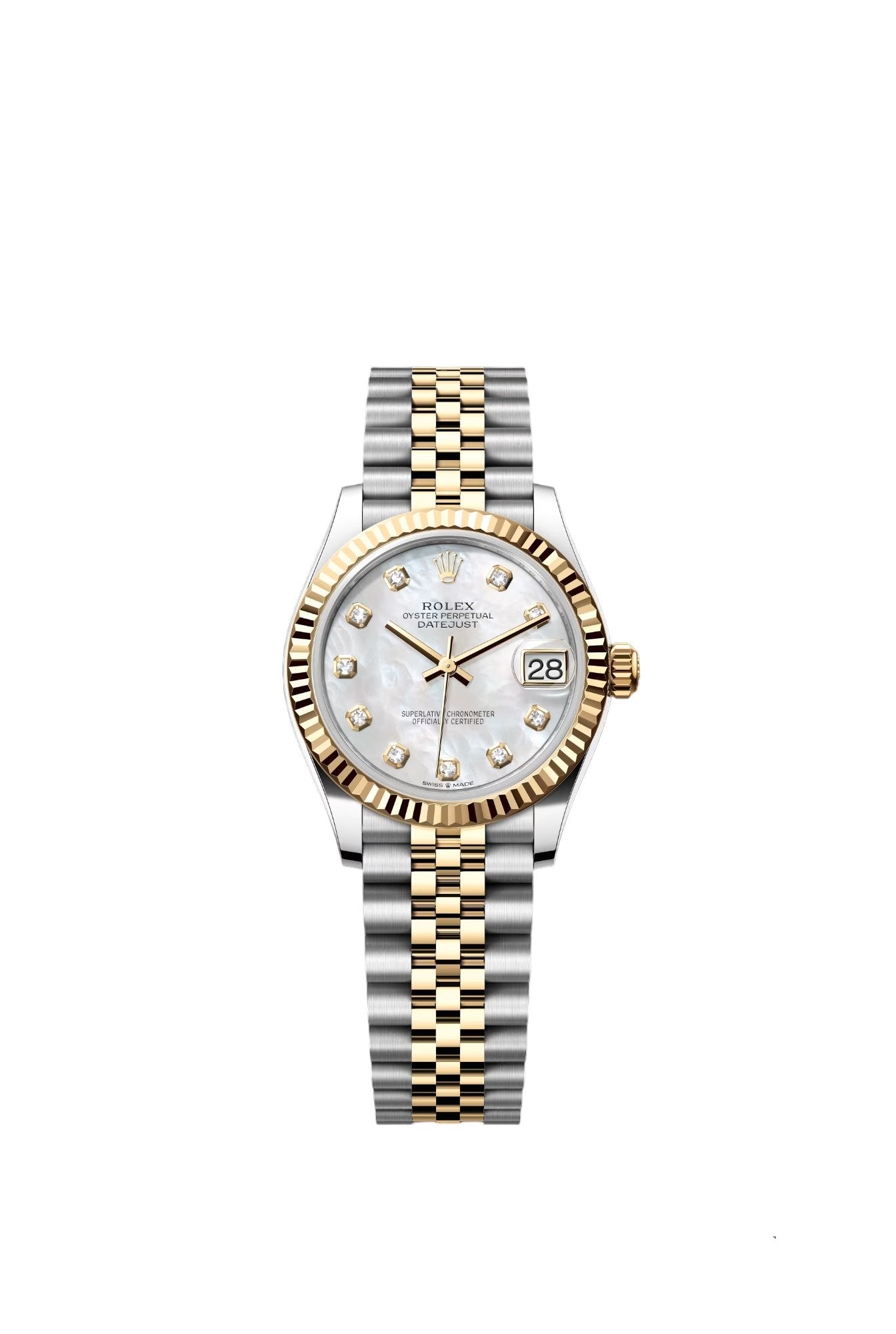 Rolex Datejust TwoTone YellowGold Mother Of Pearl White Diamonds Dial Jubilee 31MM