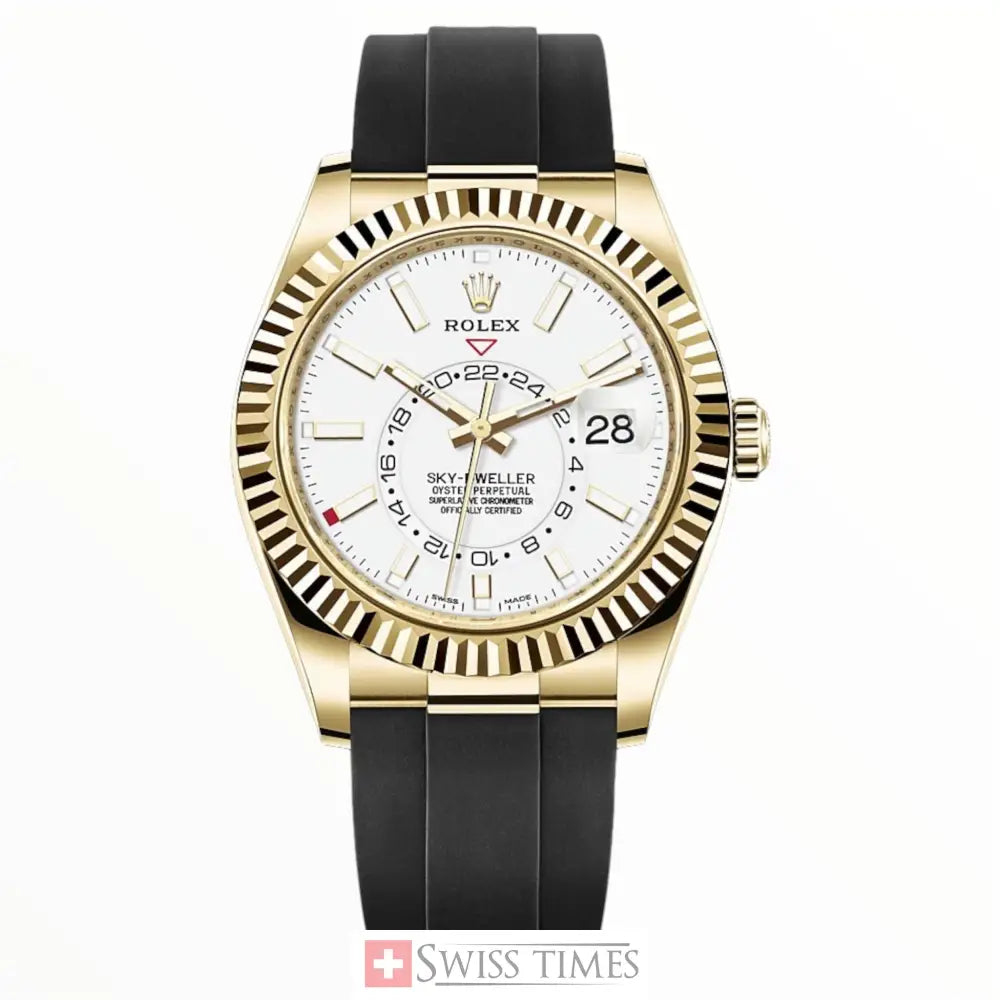 Yellow Gold White Dial With Rubber